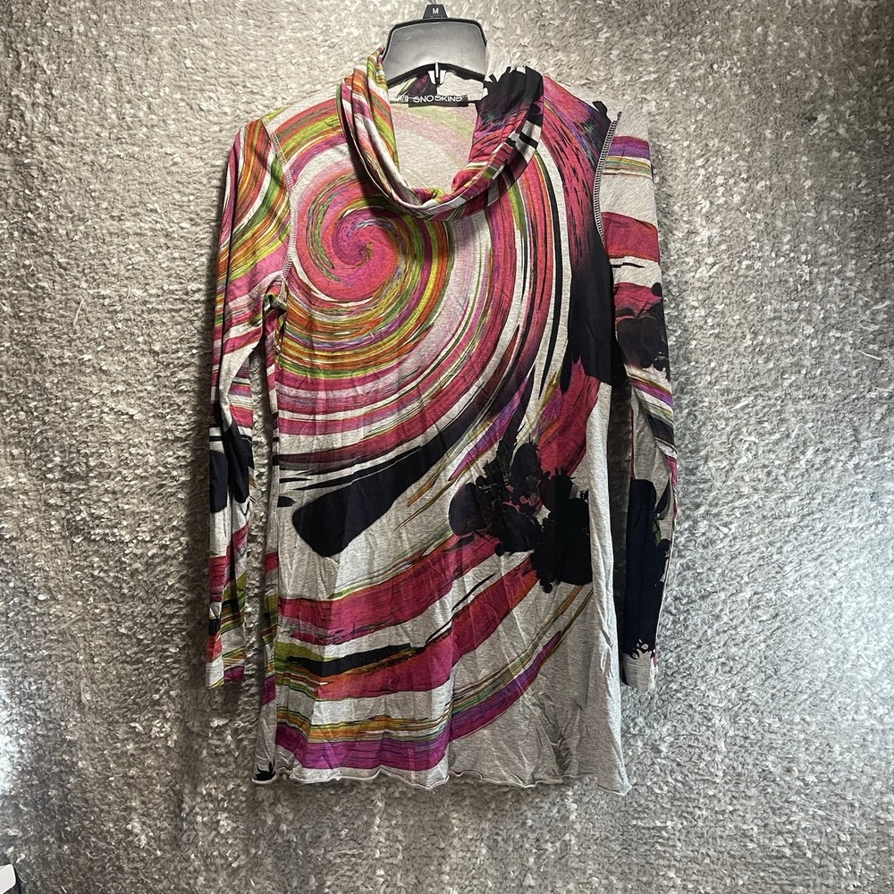 Snoskins Cowl Neck Retro Artsy Long Sleeve Tunic Top XS Bohemian Preppy